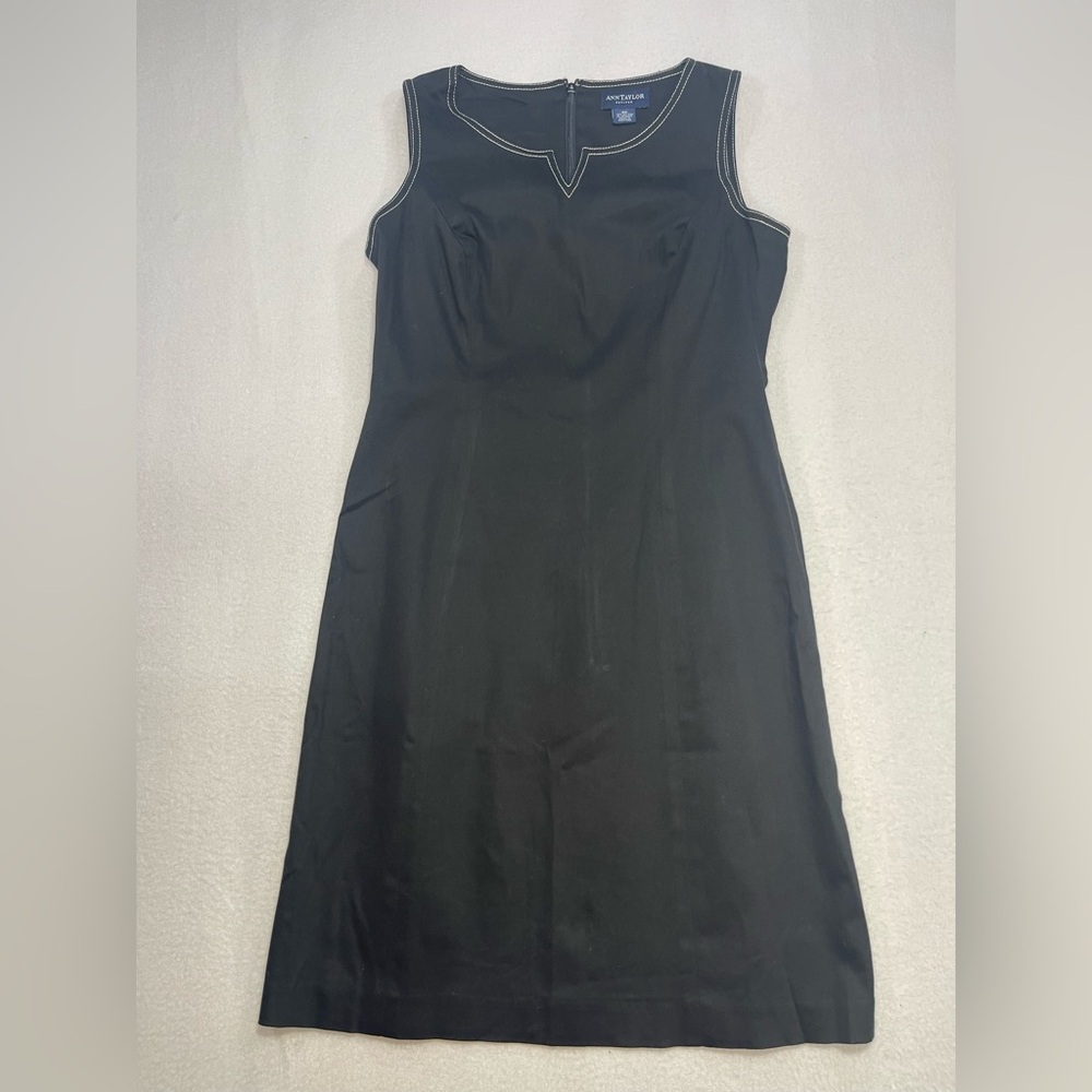 Ann Taylor Petite Black Sheath Dress Contrast Stitch 4P